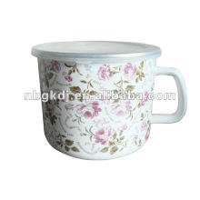 full design enamel mug with PP lid and SS rim